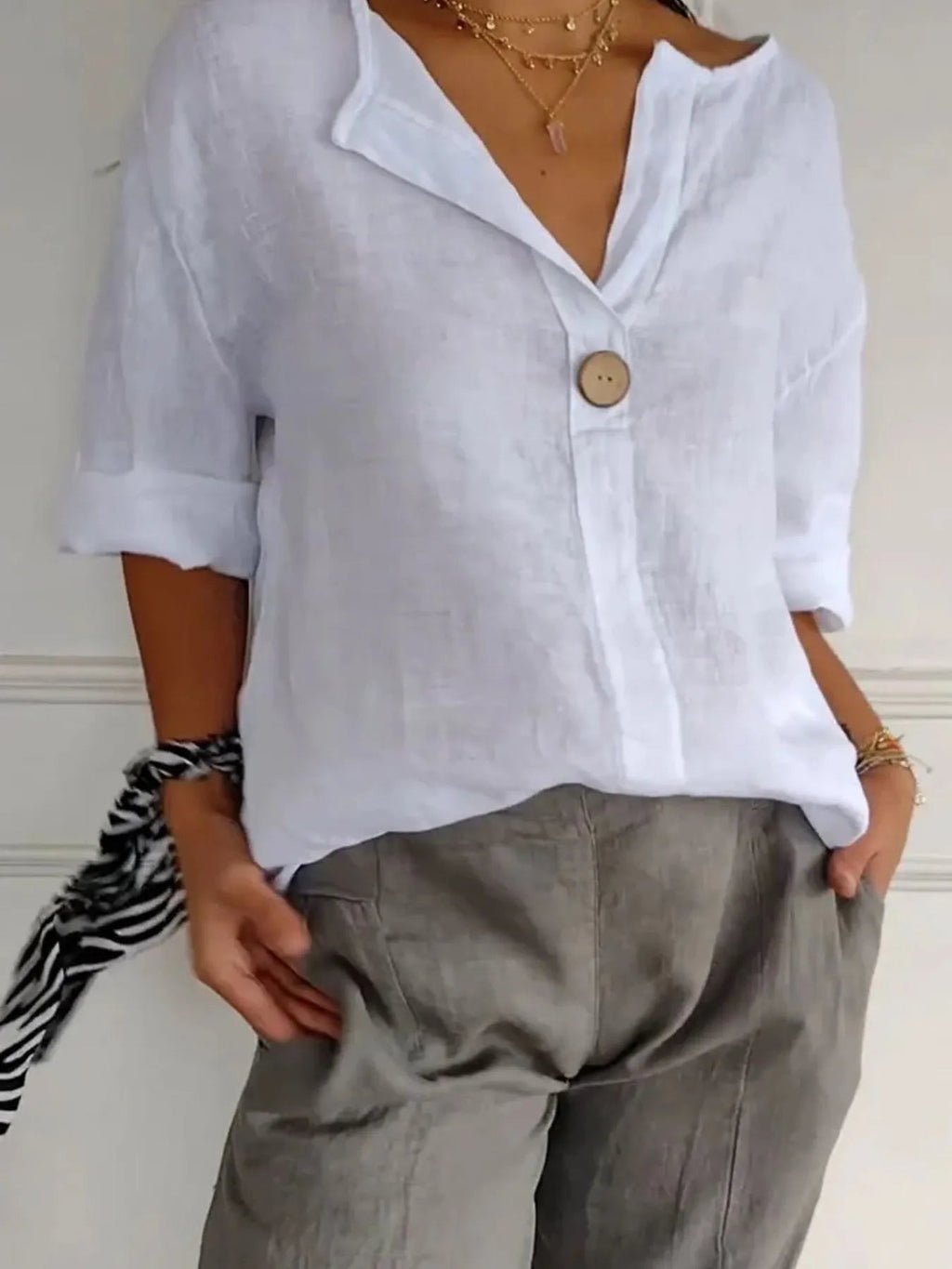 The Norah — Chalk Linen-Blend Blouse