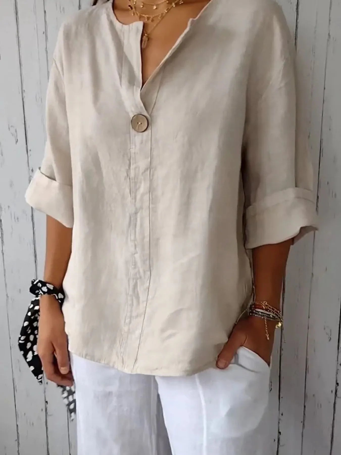 The Norah — Chalk Linen-Blend Blouse