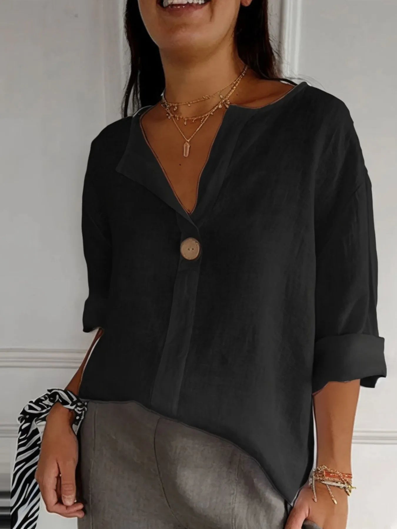 The Norah — Chalk Linen-Blend Blouse