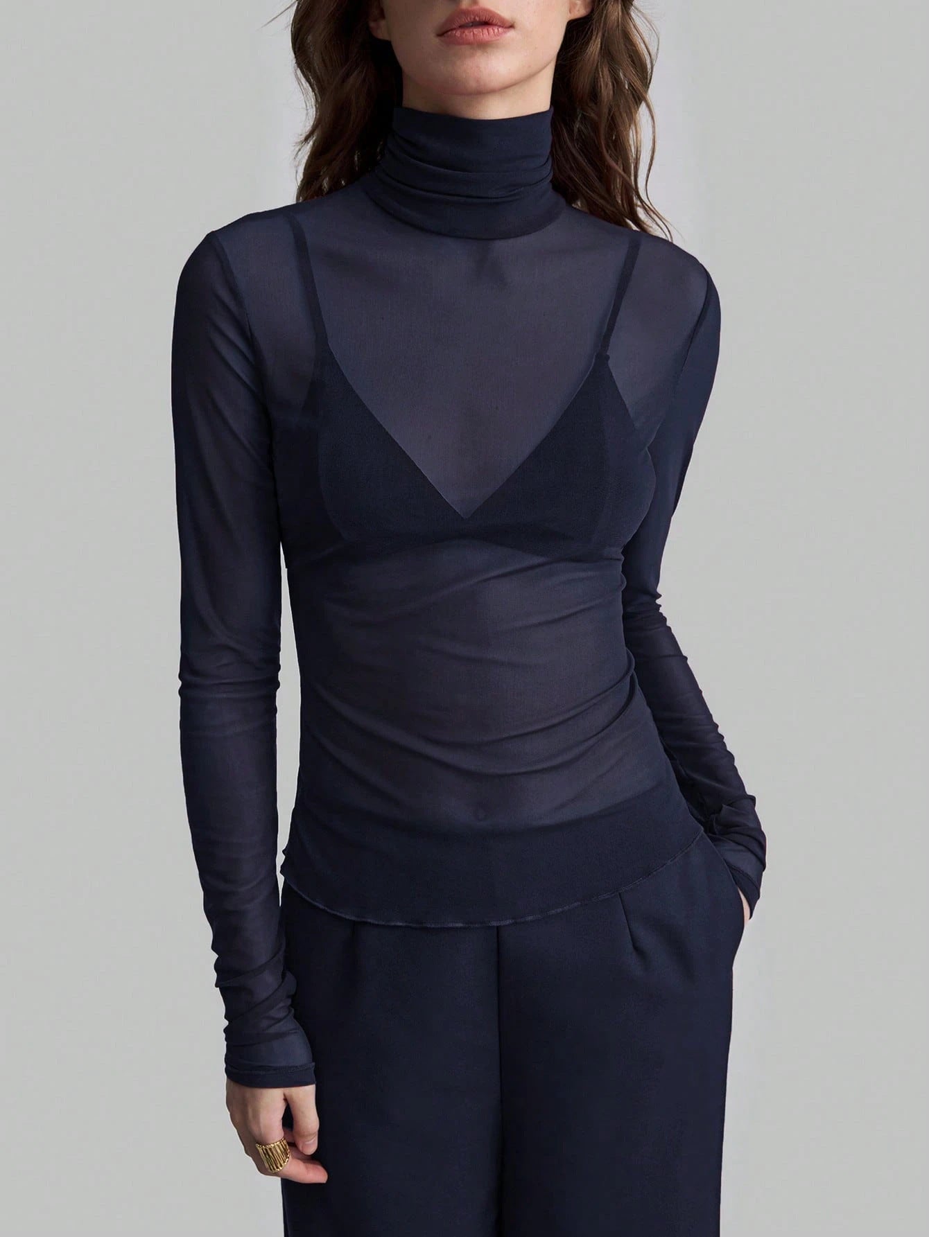 The Elara Mesh — Noir Transparent Turtleneck