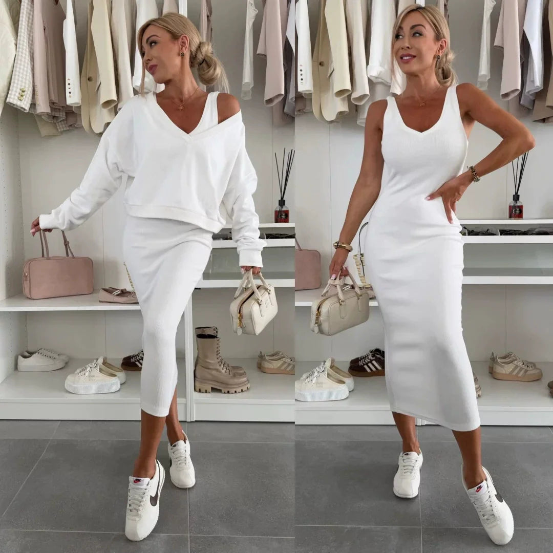 The Liora Set — Dune Cold-Shoulder Knit