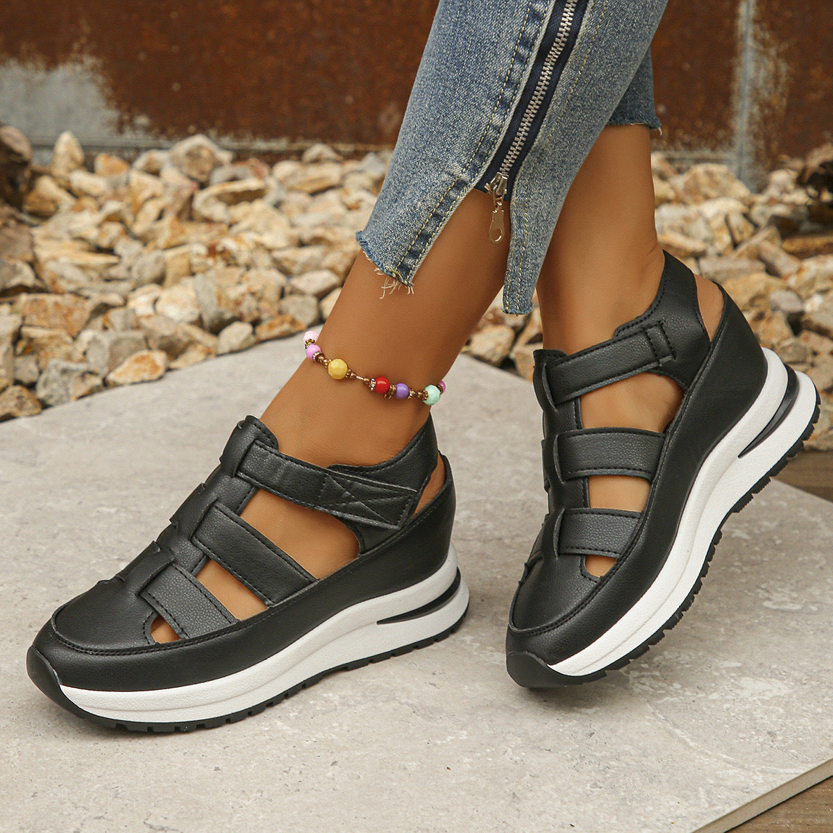 The Sia Platform — Onyx Velcro Sandals