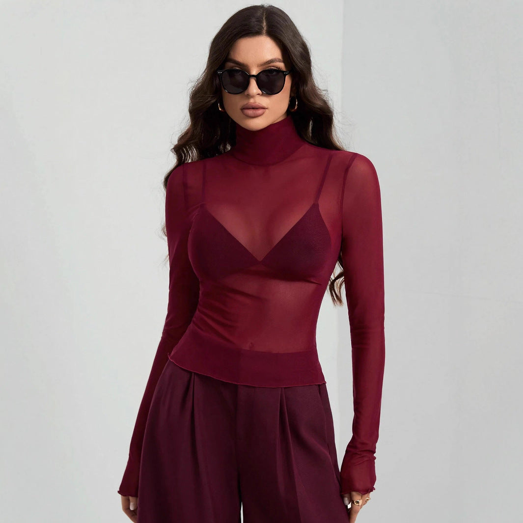 The Elara Mesh — Noir Transparent Turtleneck