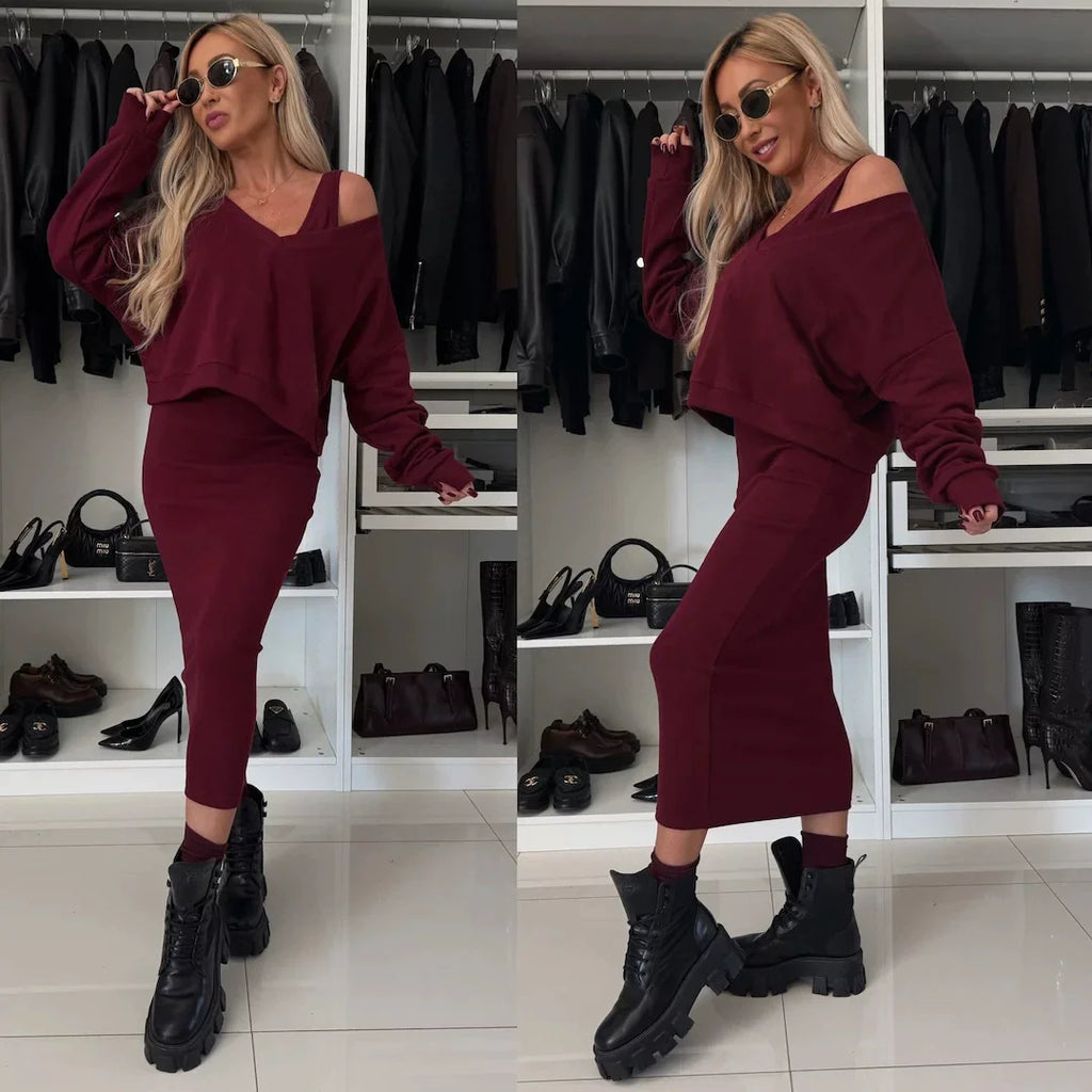 The Liora Set — Dune Cold-Shoulder Knit