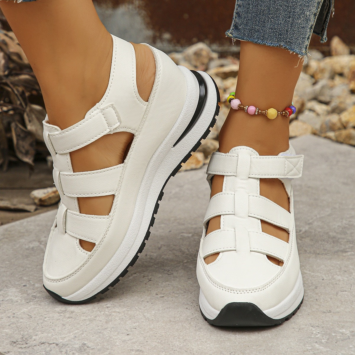 The Sia Platform — Onyx Velcro Sandals