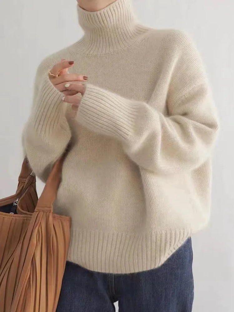 Olivera — Relaxed Turtleneck Knit in Sandstone