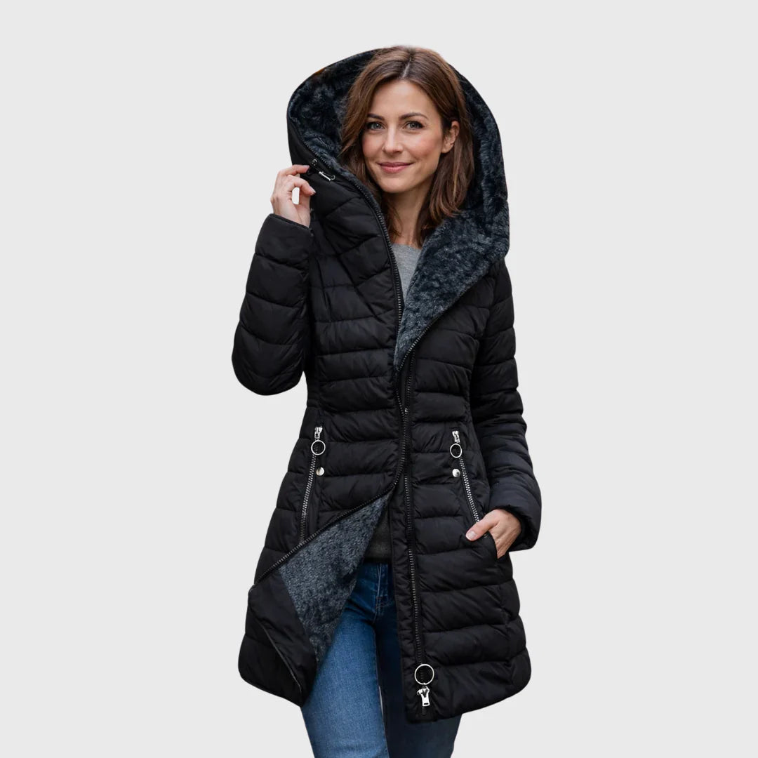 The Sora — Quilted Puffer with Rabbit Fur Collar