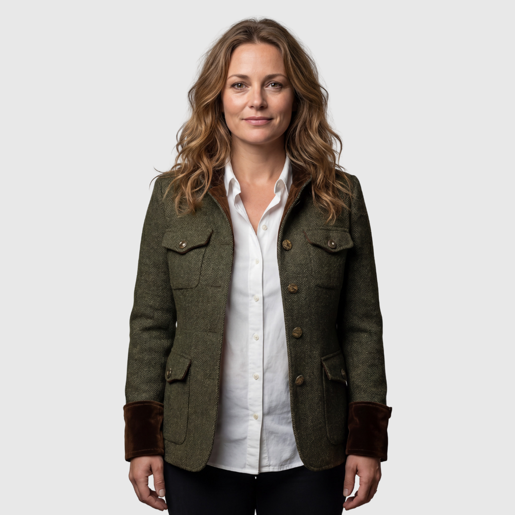 The Lyra — Velvet-Cuff Blazer in Moss
