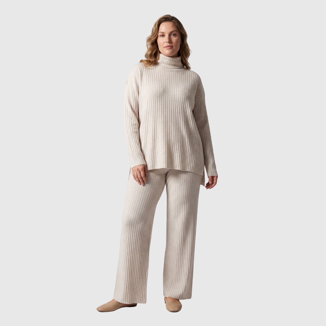 The Kyra Lounge Set — Apricot Ribbed Knit
