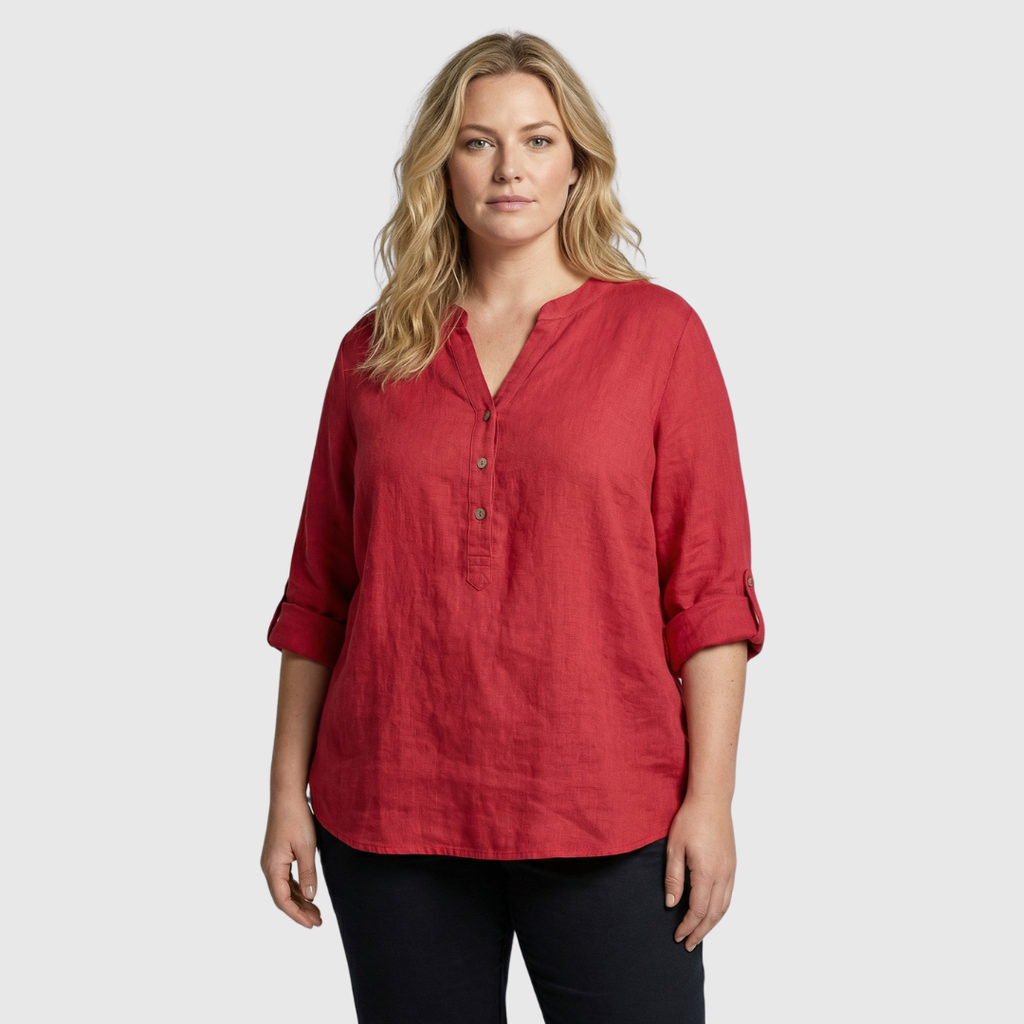 The Signe — Linen Roll-Sleeve Blouse
