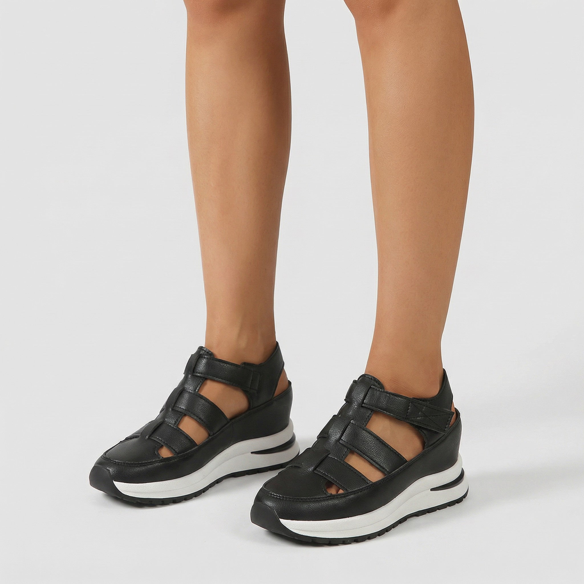 The Sia Platform — Onyx Velcro Sandals
