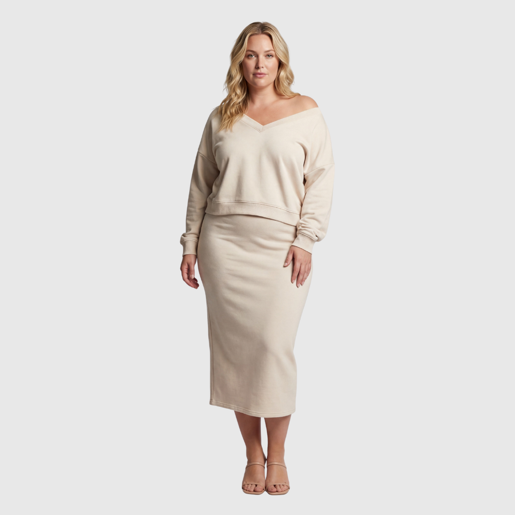 The Liora Set — Dune Cold-Shoulder Knit