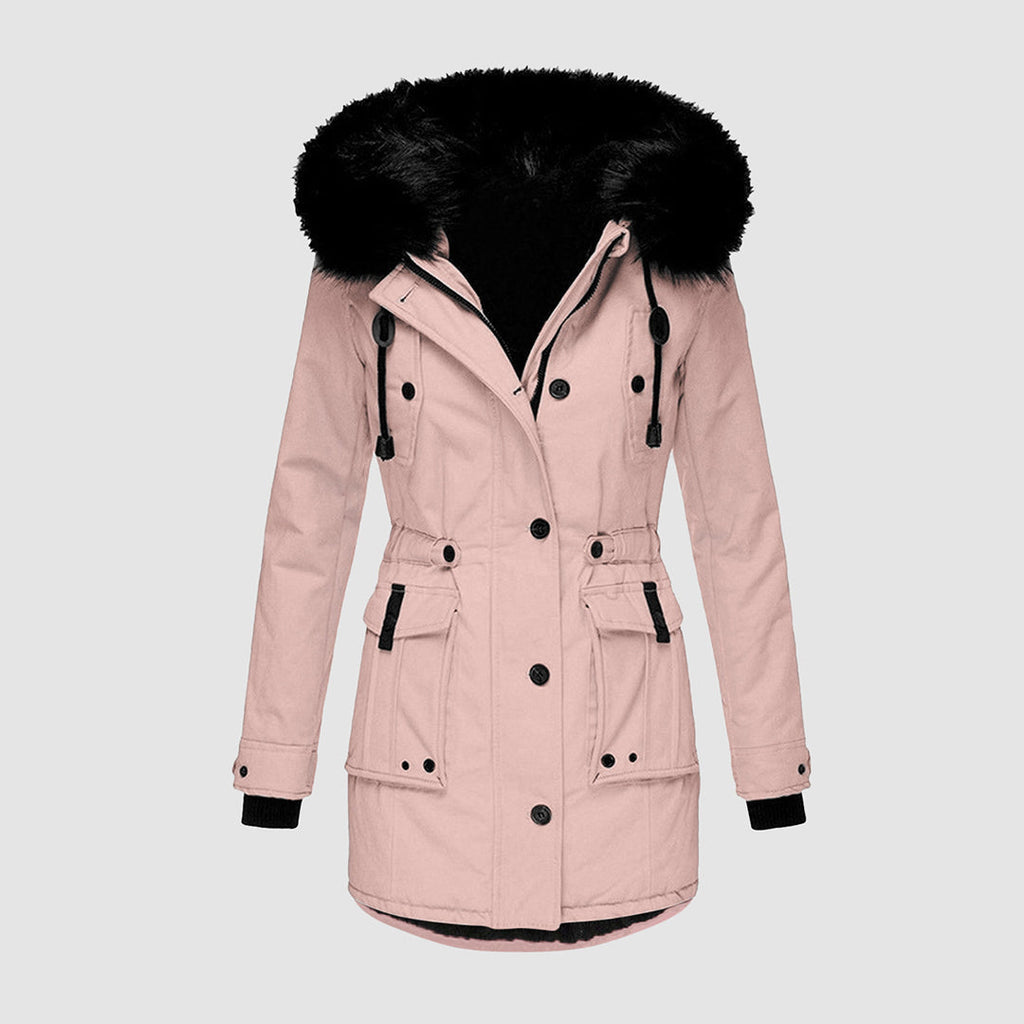 The Sanna Parka — Goldenrod with Noir Fur Trim