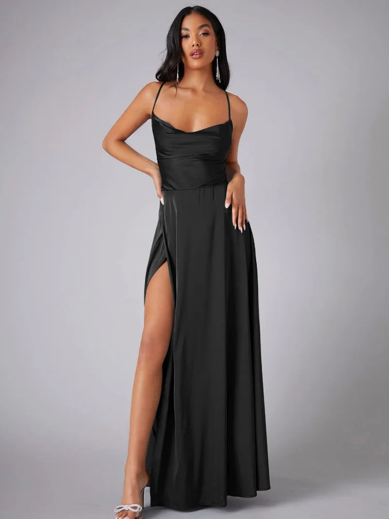 Lucette — Silk Satin Maxi with Braided Back