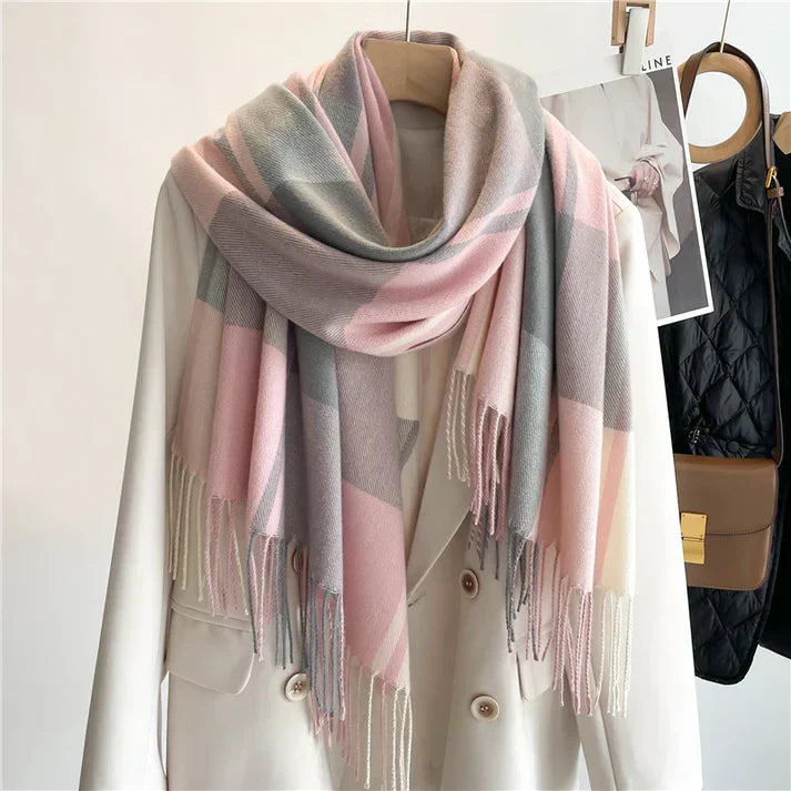 The Elara Blanket Scarf — Slate Check