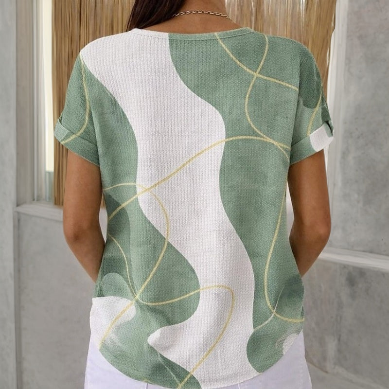 Blouse décontractée à blocs de couleurs