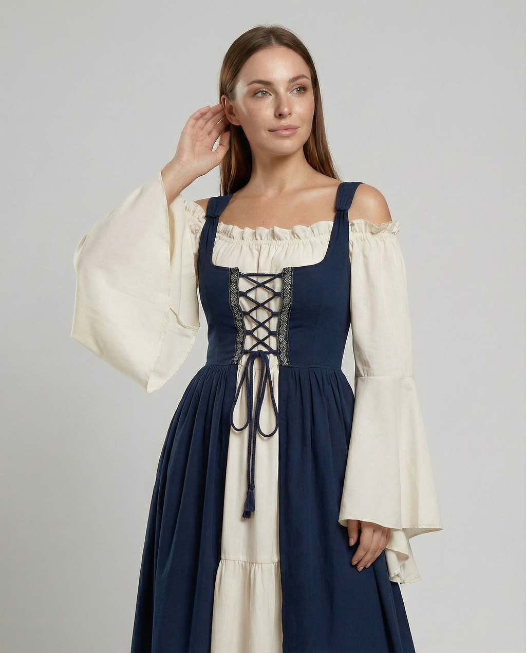 Rosaleen Gown — Sapphire Lace-Up Midi