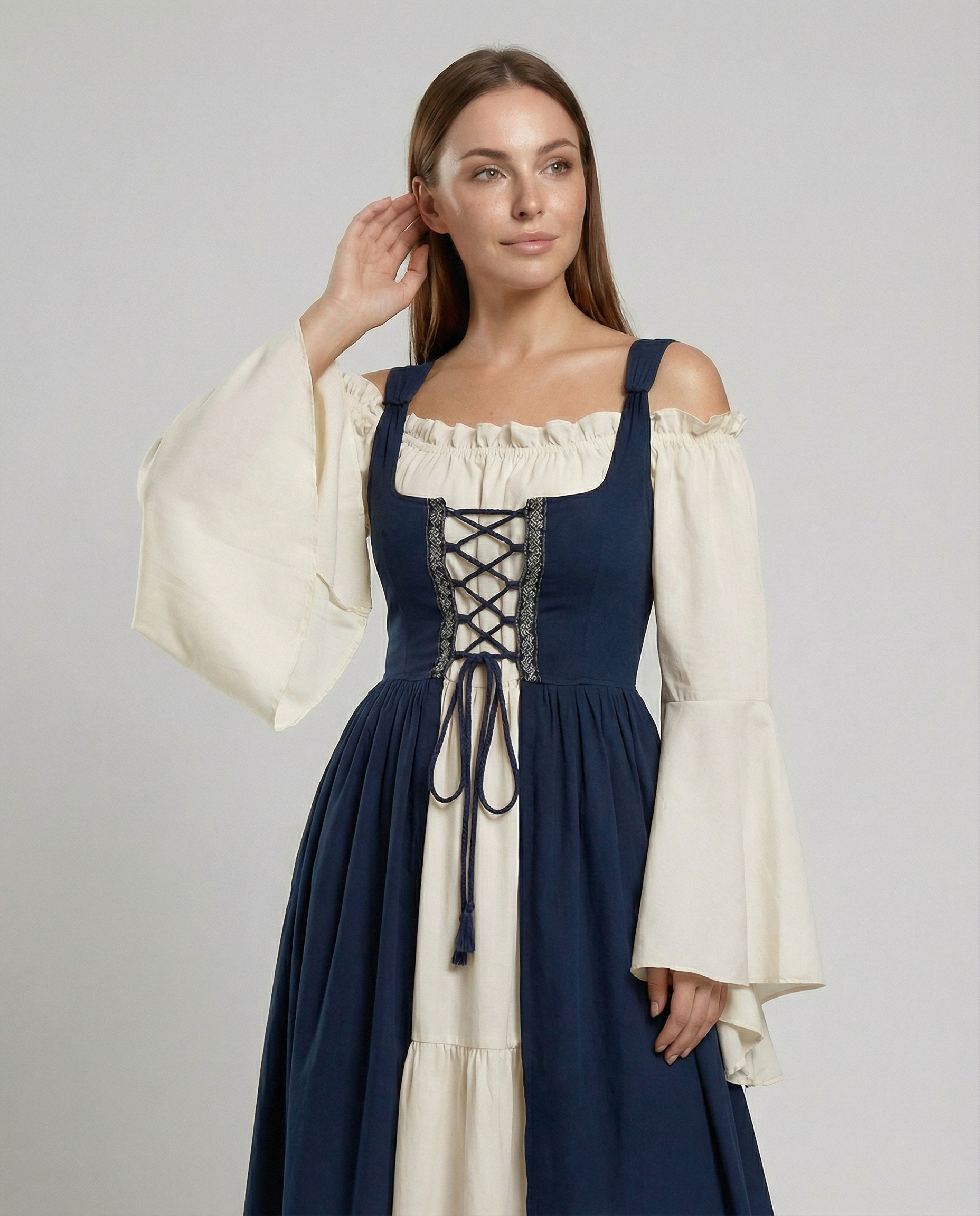 Rosaleen Gown — Sapphire Lace-Up Midi
