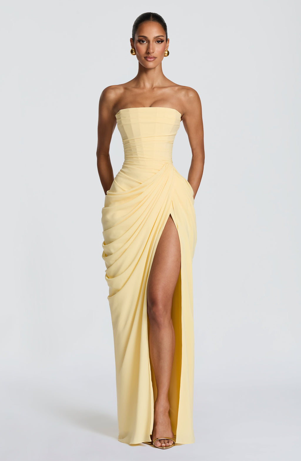 HANNAH | Robe Longue Sophistiquée avec Détail Drapé et Fente Haute
