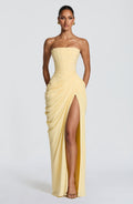 HANNAH | Robe Longue Sophistiquée avec Détail Drapé et Fente Haute