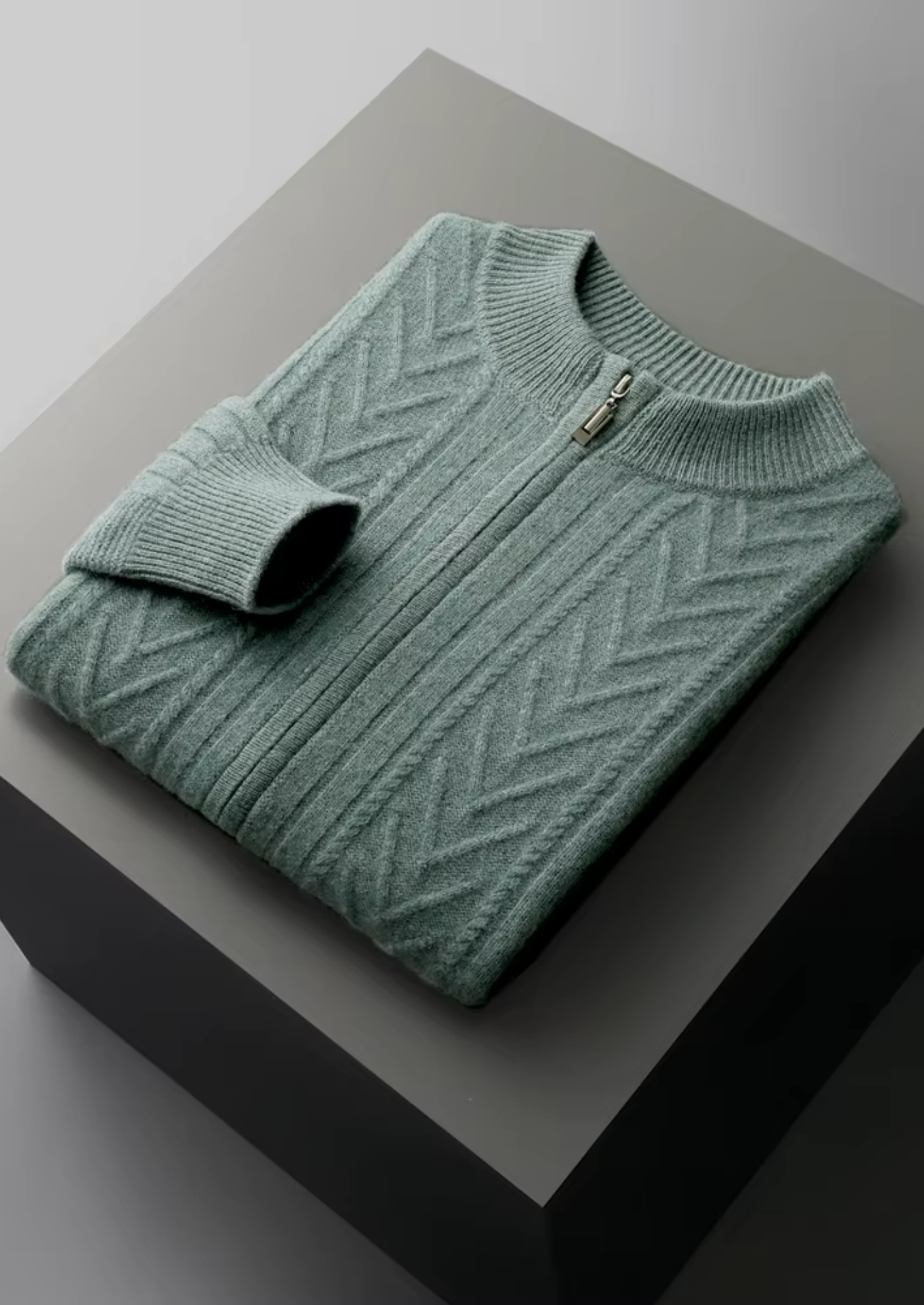 Cardigan zippé à motif en laine mérinos extra-fine pure