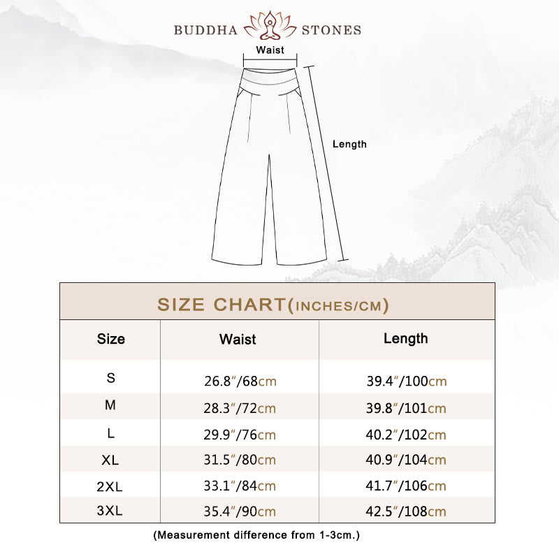Pantalon large taille haute en coton et lin couleur unie Buddha Stones avec poches