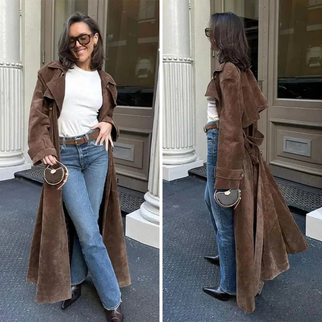 The Liora — Chestnut Suede Trench