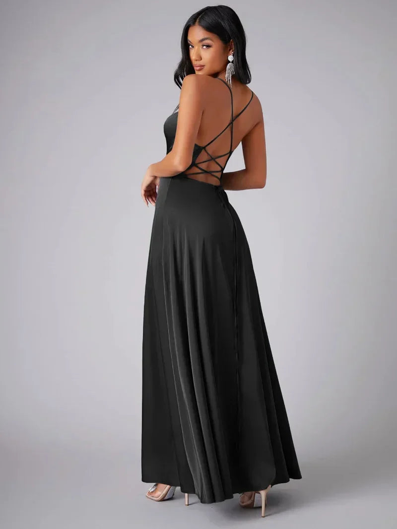 Lucette — Silk Satin Maxi with Braided Back