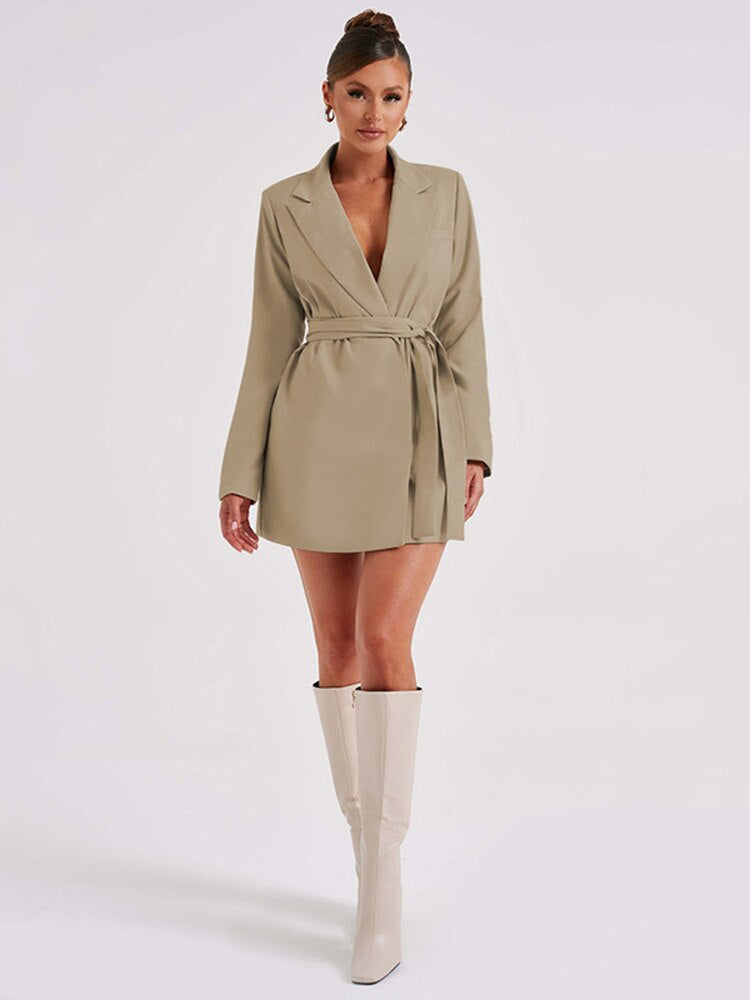 The Elara Wrap — Midnight Blazer Dress