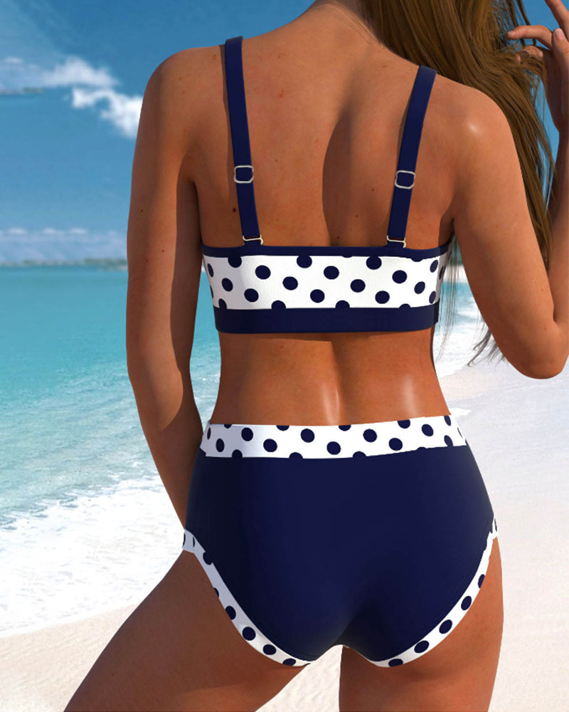 Liesbeth - Bikini à pois taille haute motif patchwork