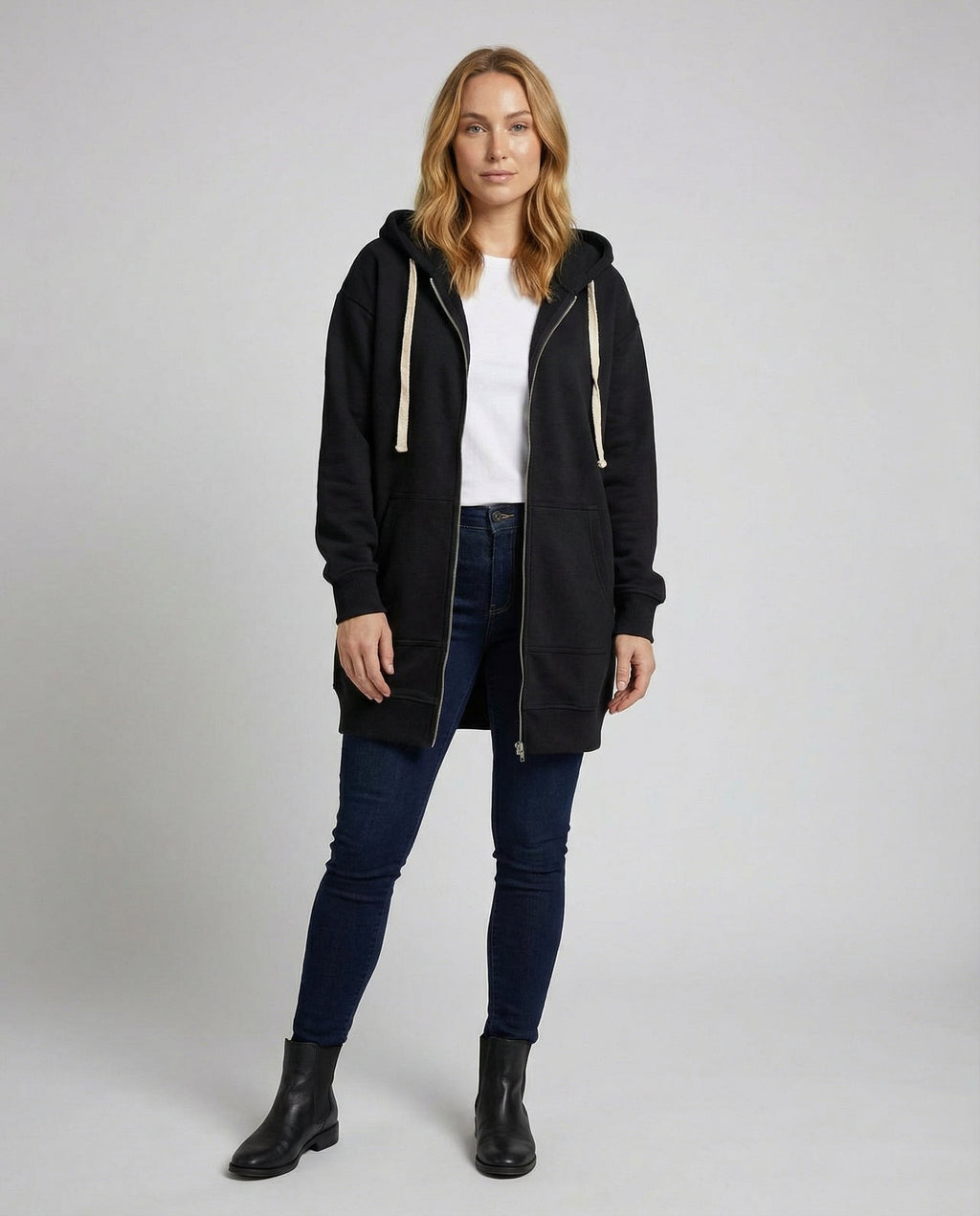 The Lyra Longline Zip Hoodie — Midnight