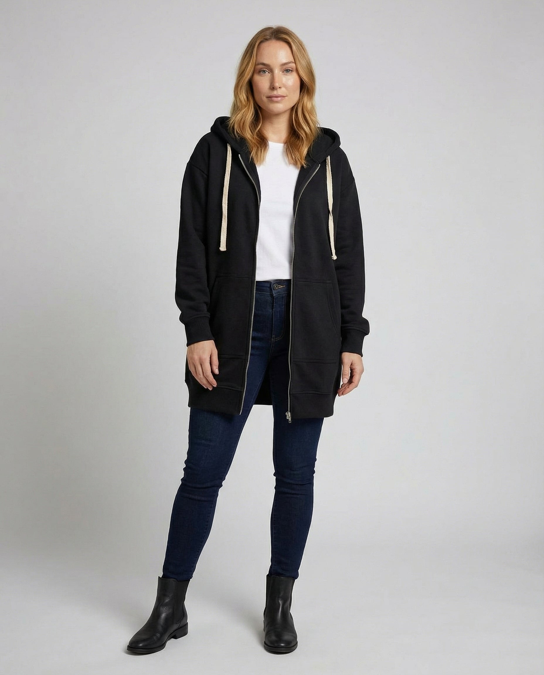 The Lyra Longline Zip Hoodie — Midnight