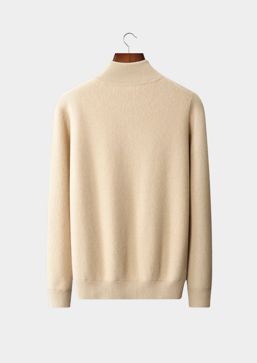 Cardigan zippé à côtes en mérinos extra-fin pure laine vierge