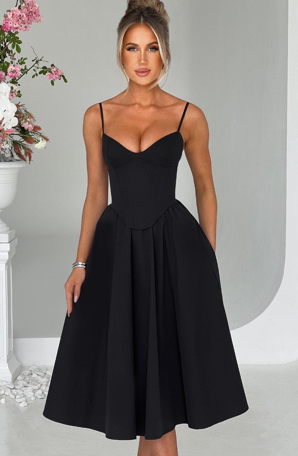 MAILEEN | Robe Midi Élégante avec Design Corset