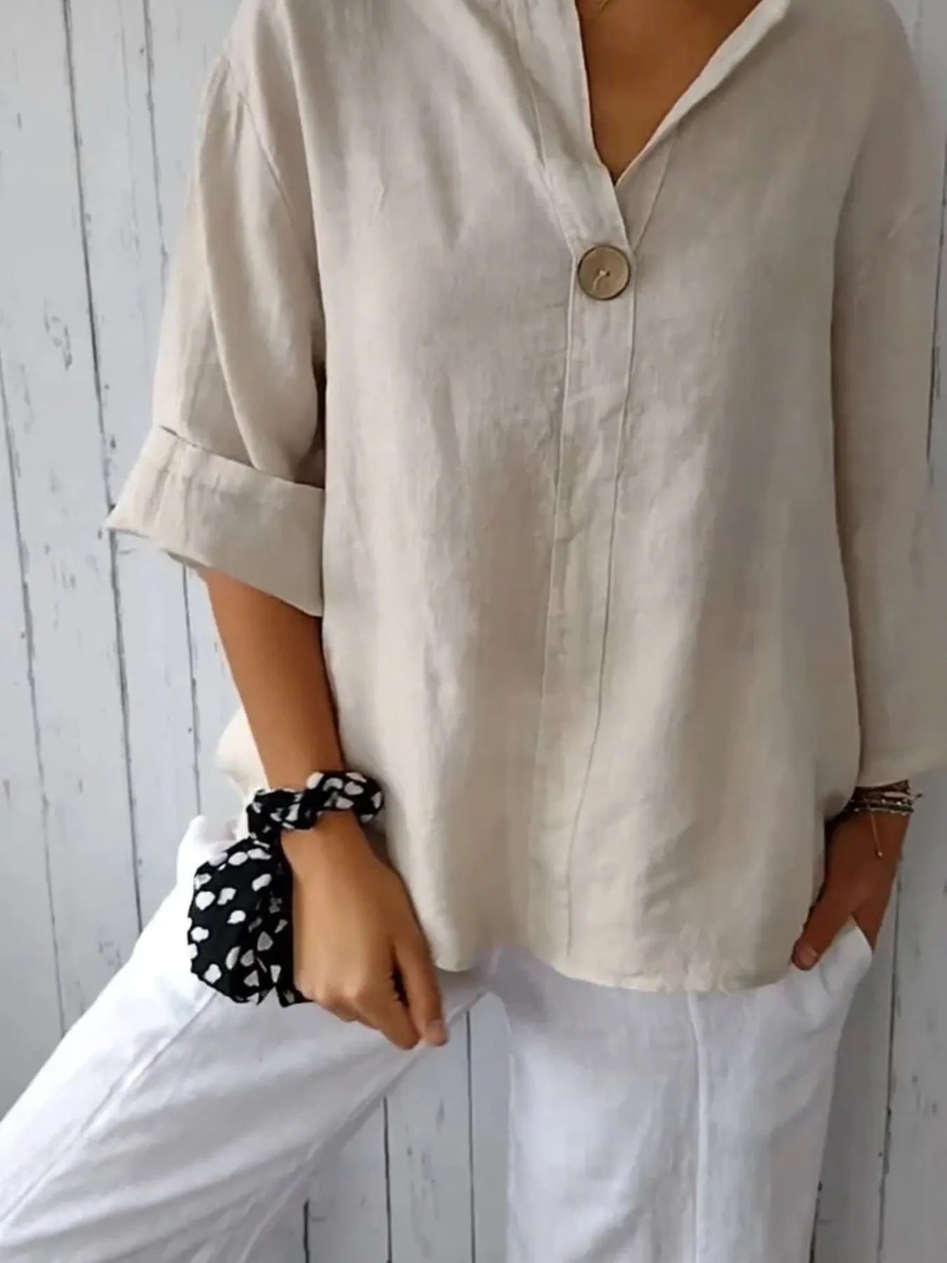 The Norah — Chalk Linen-Blend Blouse
