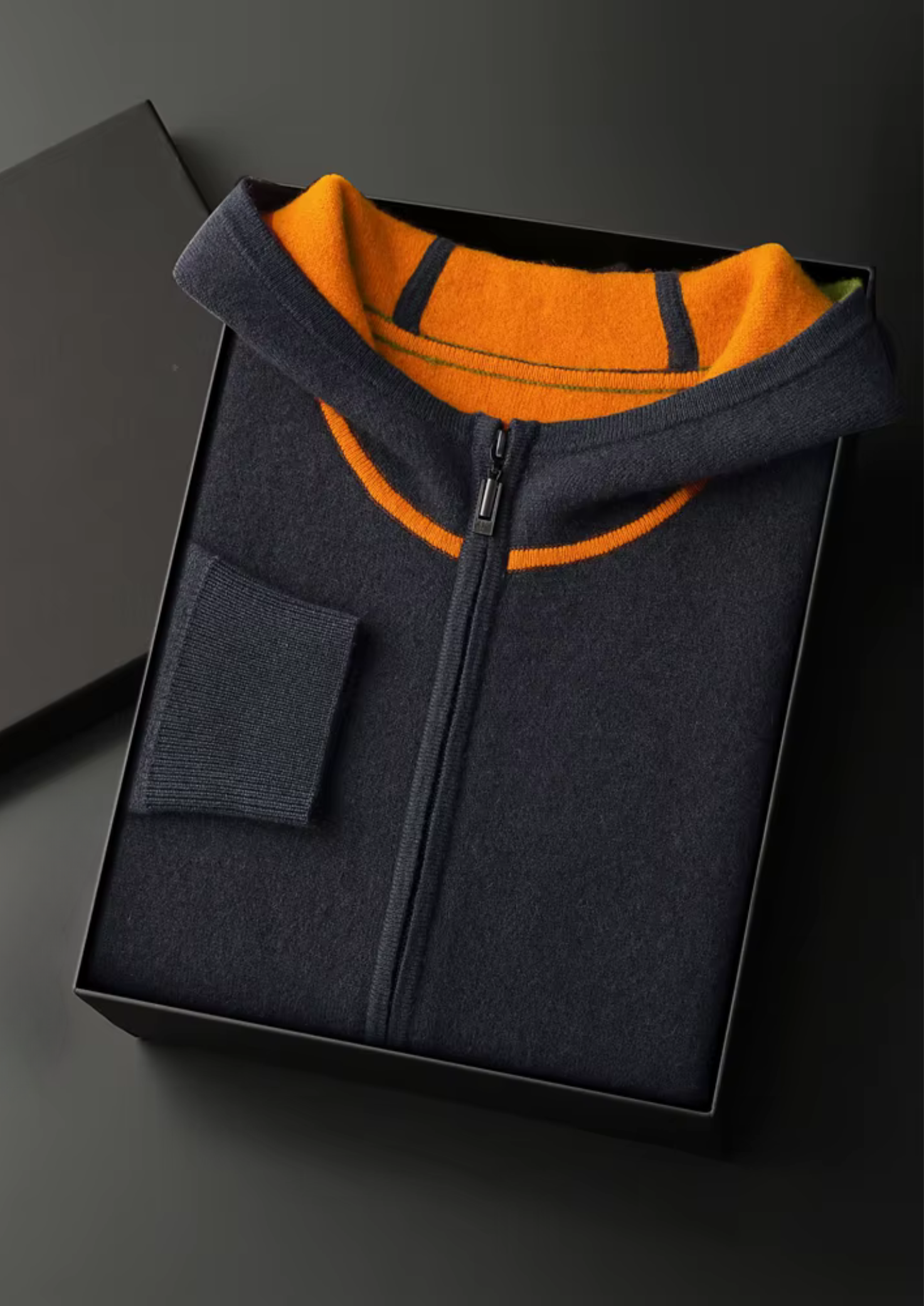 Sweat à capuche zippé en cachemire premium bicolore
