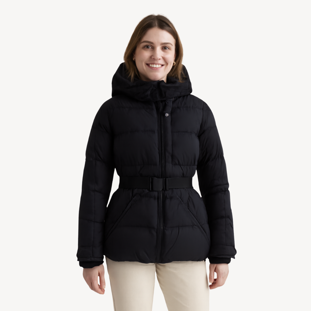 The Tova Quilted Puffer — Noir Belted Coat