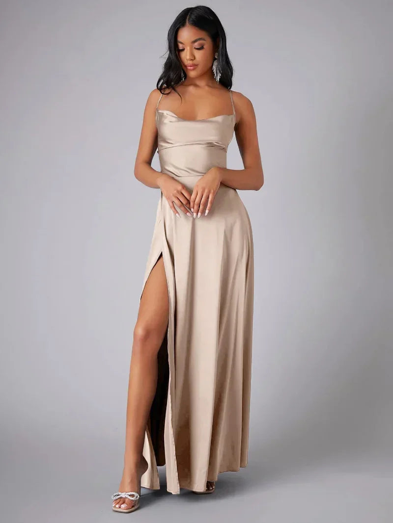 Lucette — Silk Satin Maxi with Braided Back