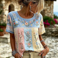 T-shirt à blocs de couleur et motifs floraux