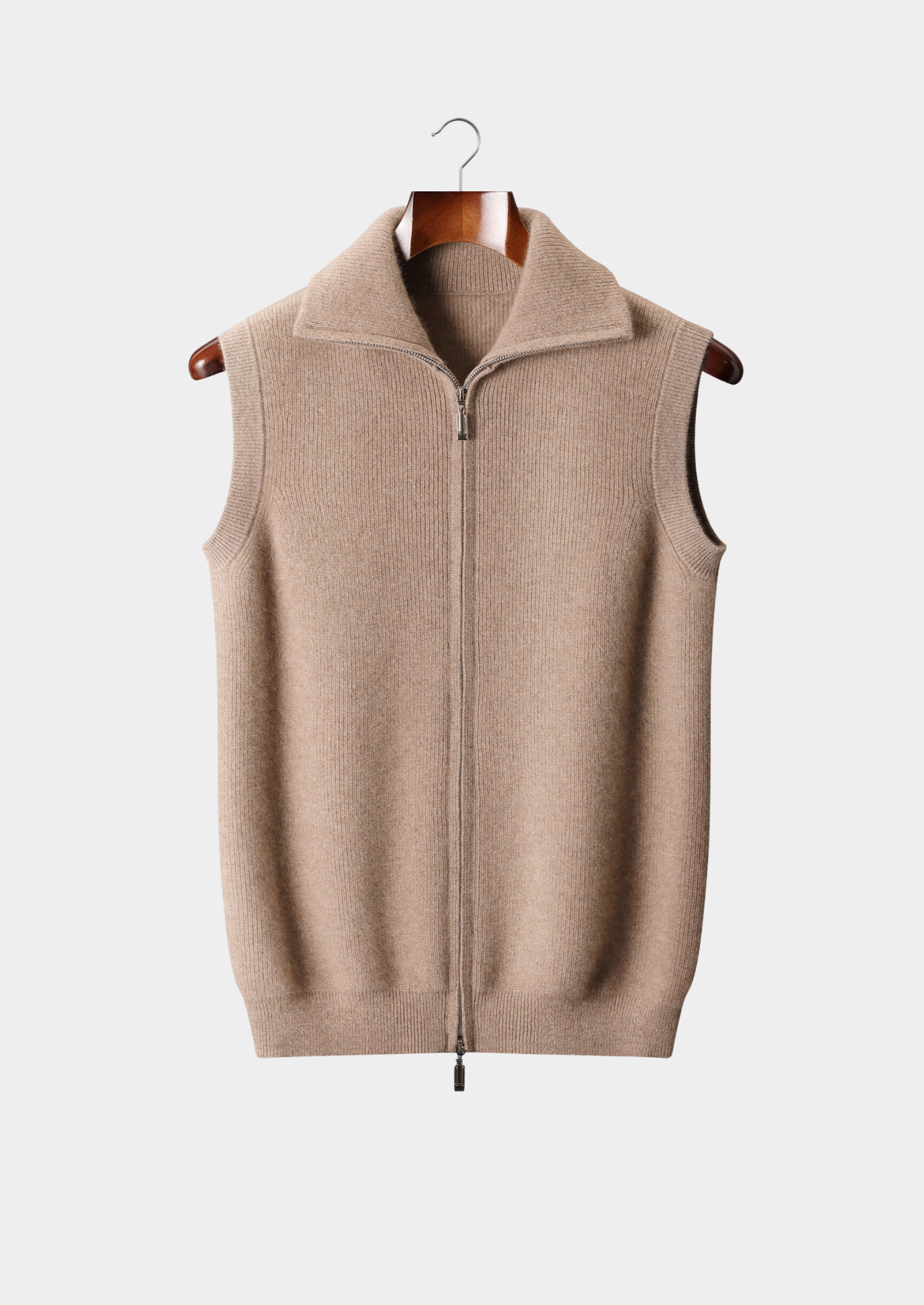 Veste sans manches beige en cachemire pur