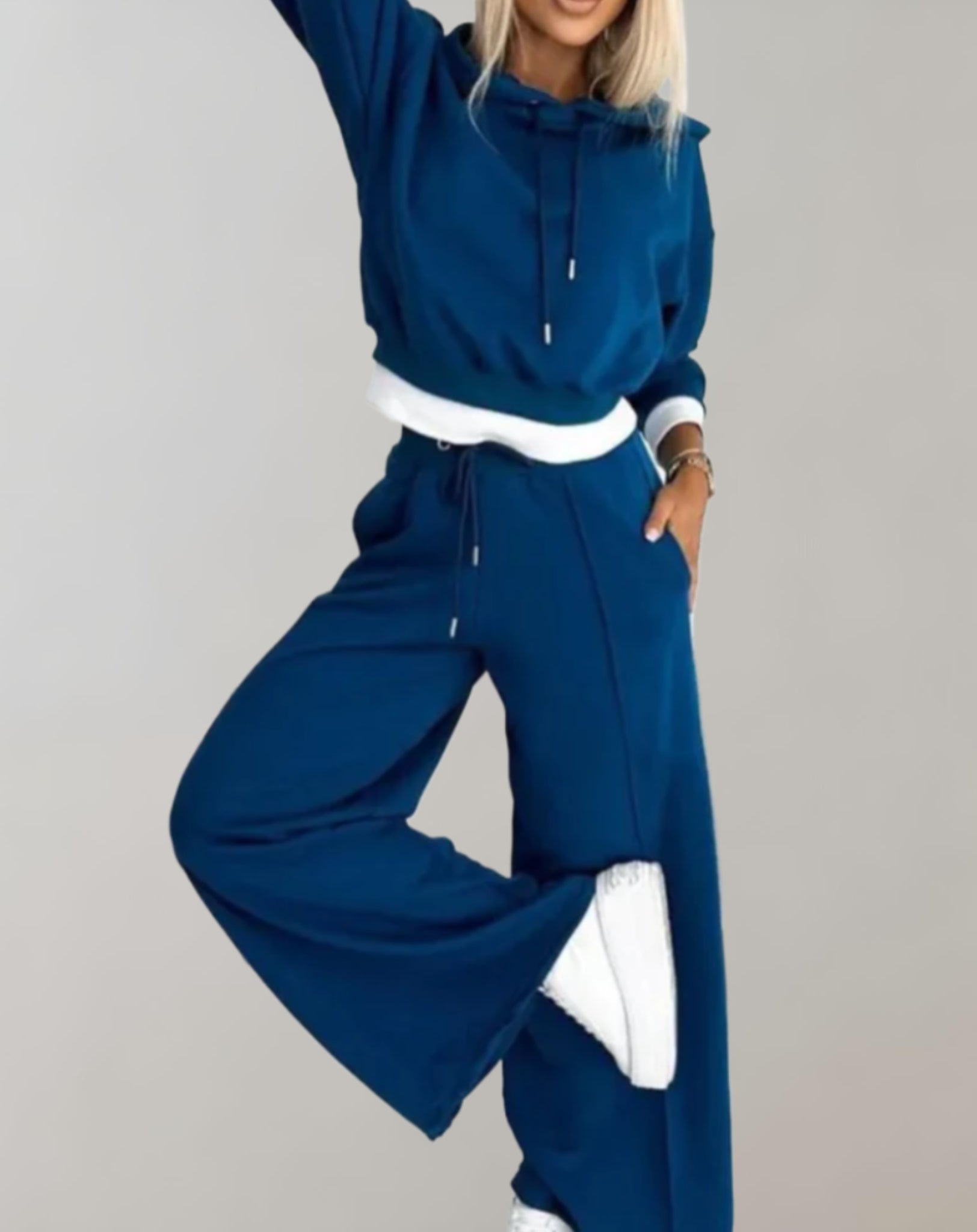 The Ivah Set — Two-Tone Cropped Hoodie & Wide-Leg Pants
