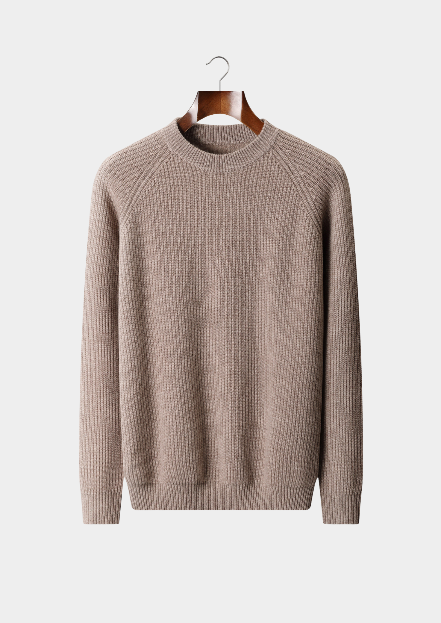 Pull à col rond raglan côtelé en laine mérinos extra-fine pure