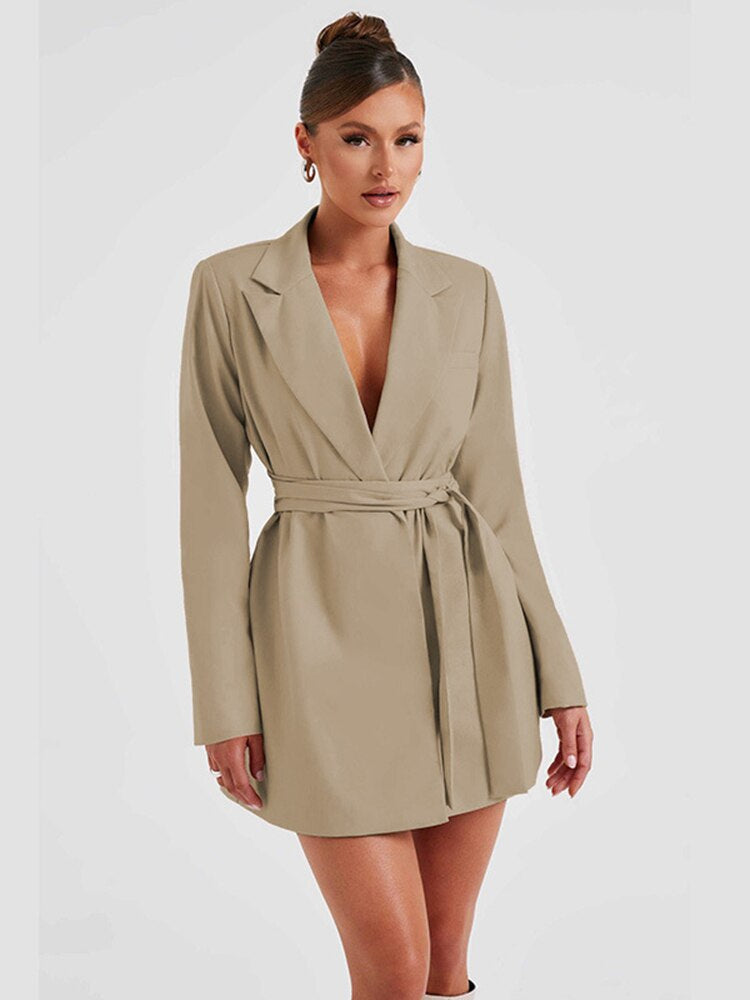 The Elara Wrap — Midnight Blazer Dress