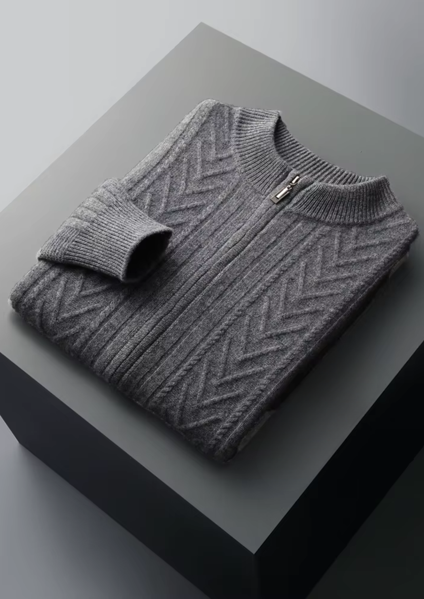 Cardigan zippé à motifs en pure laine mérinos extra-fine