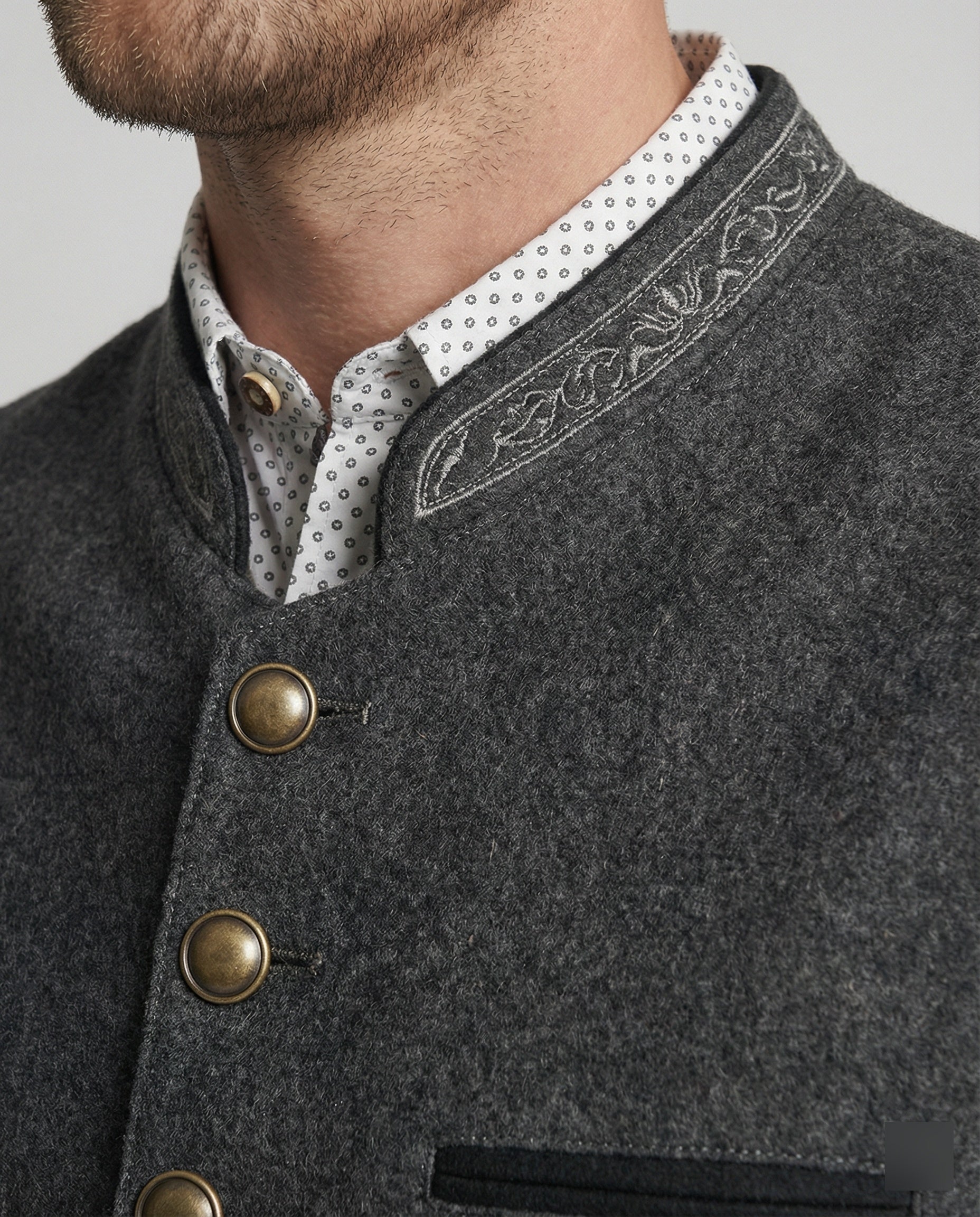The Einar — Slate Herringbone Trachten Vest