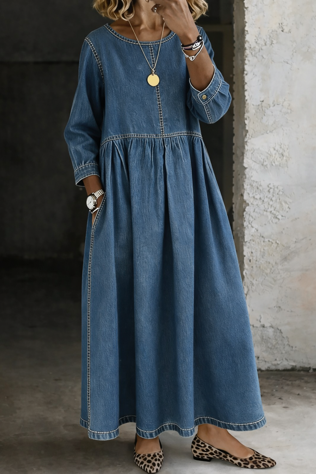 Melissa | Robe en jean à manches longues et col rond