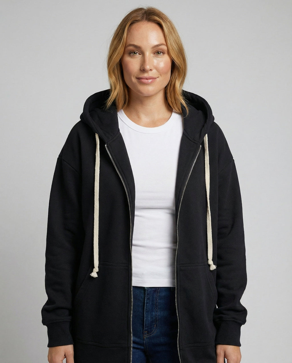The Lyra Longline Zip Hoodie — Midnight