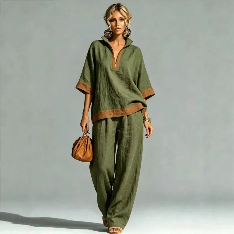 Ensemble coordonné pour femme style lin vintage