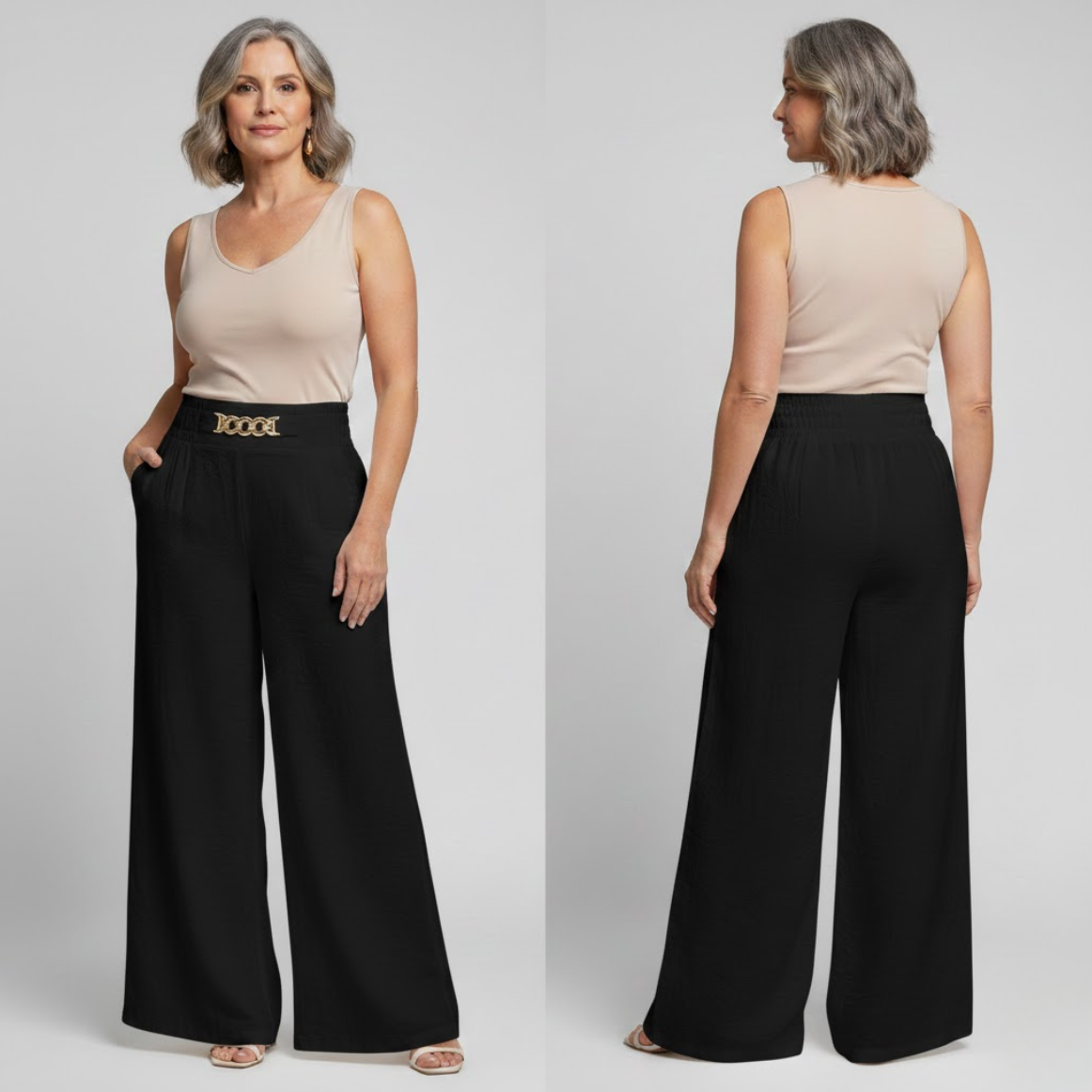 Évelyne™ — Pantalon taille haute à jambes larges avec coupe sculptante