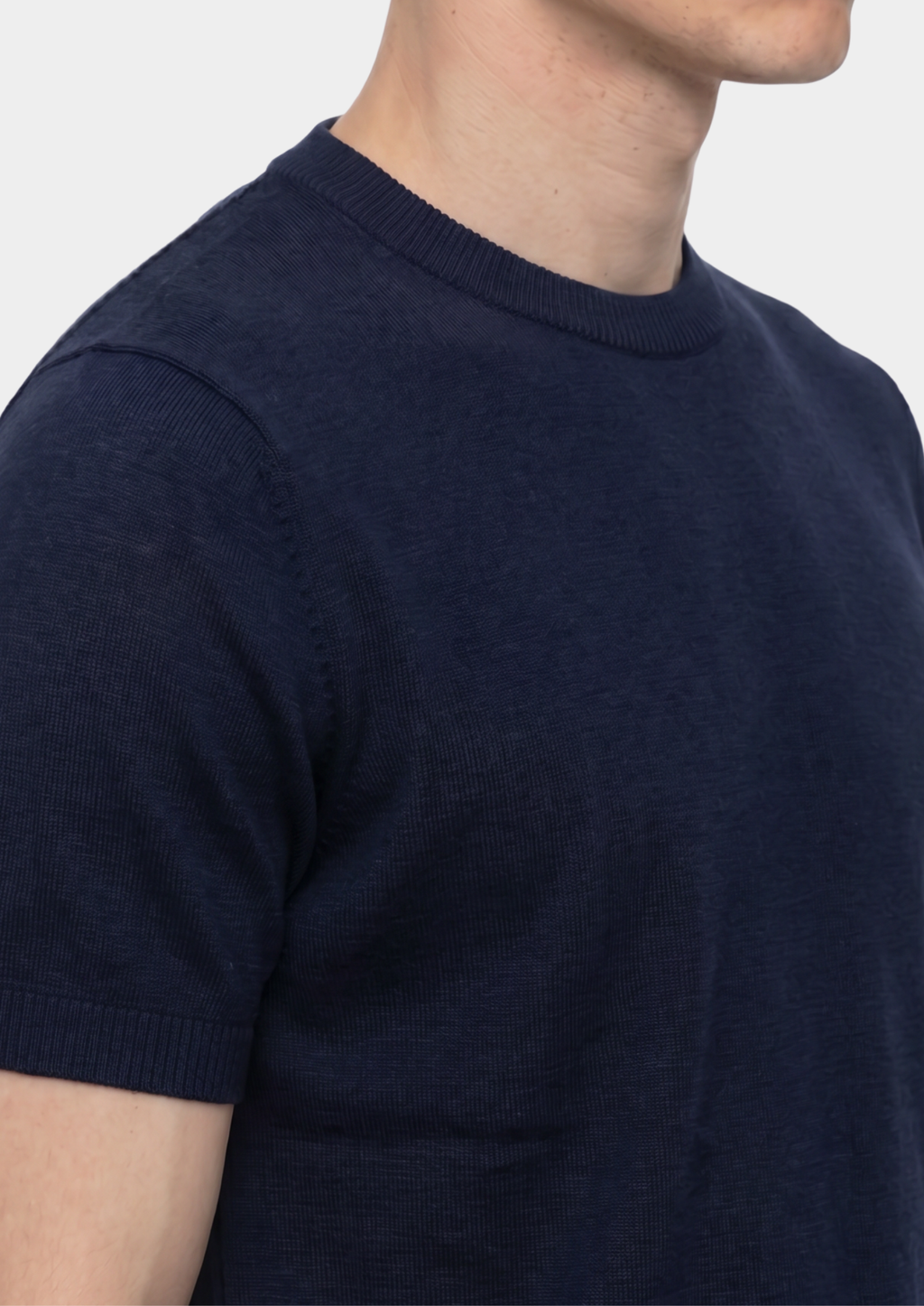 T-SHIRT ESSENTIEL COL ROND EN MAILLE BLEU MARINE